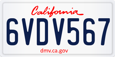 CA license plate 6VDV567