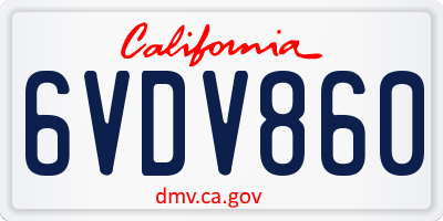 CA license plate 6VDV860