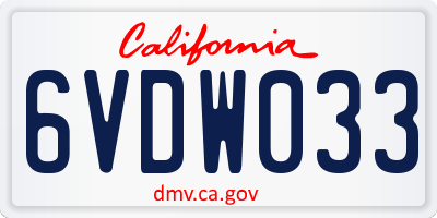 CA license plate 6VDW033