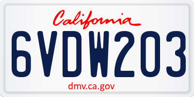 CA license plate 6VDW203