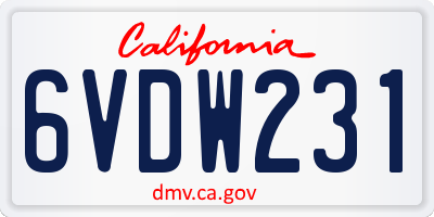 CA license plate 6VDW231