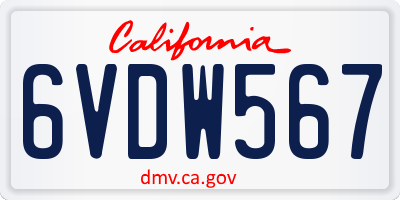 CA license plate 6VDW567