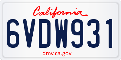 CA license plate 6VDW931