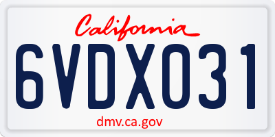 CA license plate 6VDX031