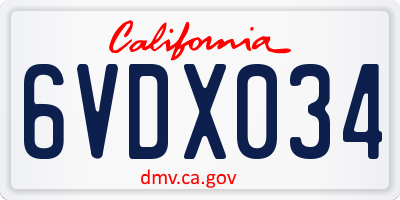CA license plate 6VDX034