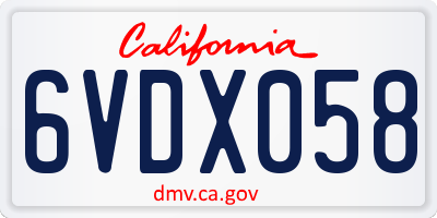 CA license plate 6VDX058