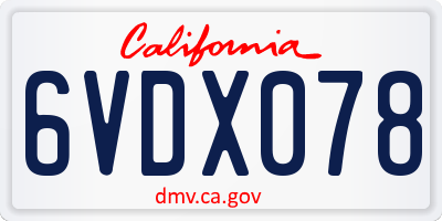 CA license plate 6VDX078