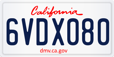 CA license plate 6VDX080