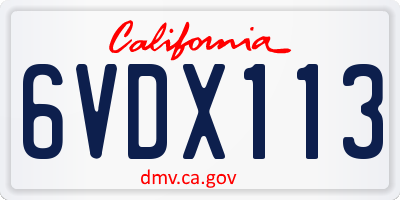 CA license plate 6VDX113