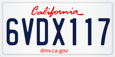 CA license plate 6VDX117