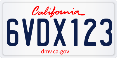 CA license plate 6VDX123