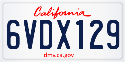 CA license plate 6VDX129