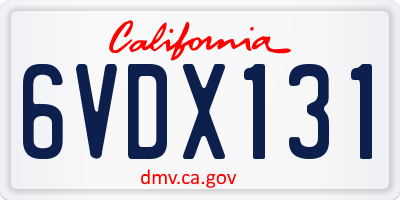 CA license plate 6VDX131