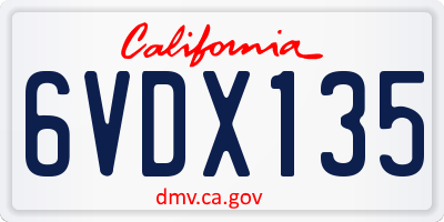 CA license plate 6VDX135