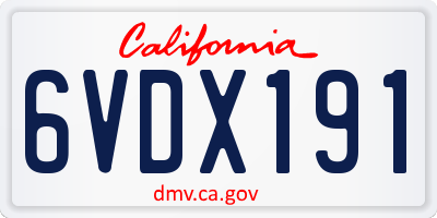 CA license plate 6VDX191