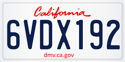 CA license plate 6VDX192