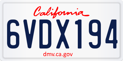 CA license plate 6VDX194