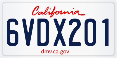 CA license plate 6VDX201