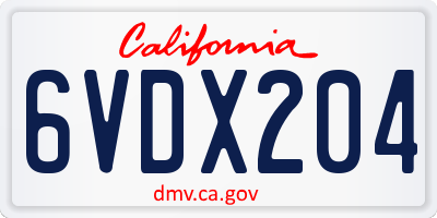 CA license plate 6VDX204
