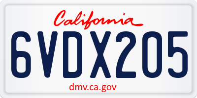 CA license plate 6VDX205