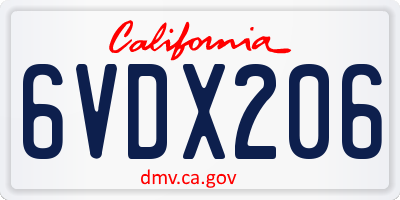 CA license plate 6VDX206