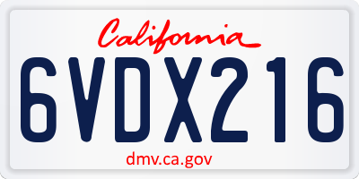 CA license plate 6VDX216