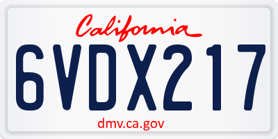 CA license plate 6VDX217