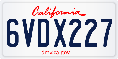 CA license plate 6VDX227