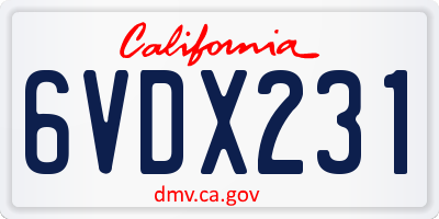 CA license plate 6VDX231