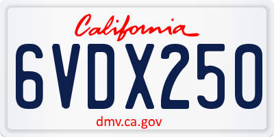 CA license plate 6VDX250