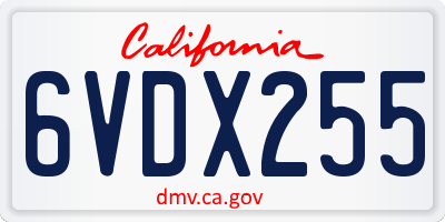 CA license plate 6VDX255