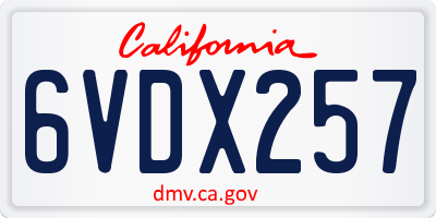 CA license plate 6VDX257