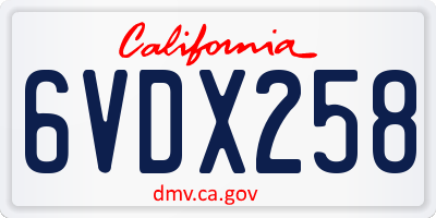 CA license plate 6VDX258