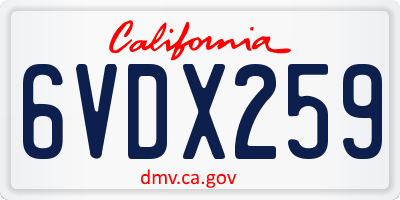 CA license plate 6VDX259