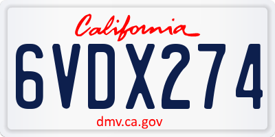 CA license plate 6VDX274