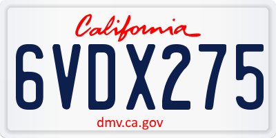 CA license plate 6VDX275
