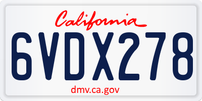 CA license plate 6VDX278