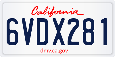 CA license plate 6VDX281