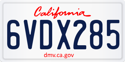 CA license plate 6VDX285