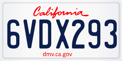 CA license plate 6VDX293