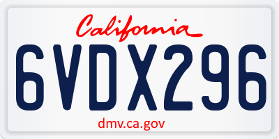 CA license plate 6VDX296