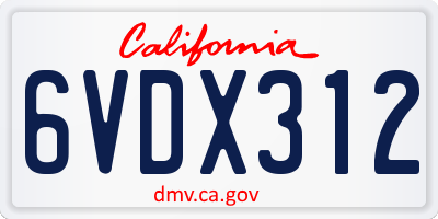 CA license plate 6VDX312