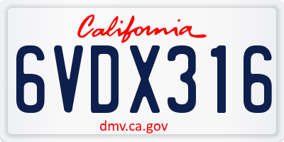 CA license plate 6VDX316