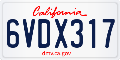 CA license plate 6VDX317