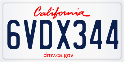 CA license plate 6VDX344