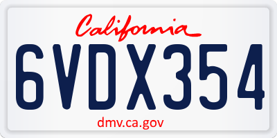 CA license plate 6VDX354