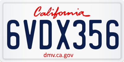 CA license plate 6VDX356