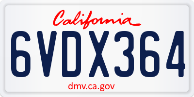 CA license plate 6VDX364