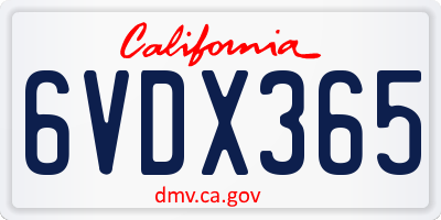 CA license plate 6VDX365