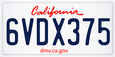 CA license plate 6VDX375